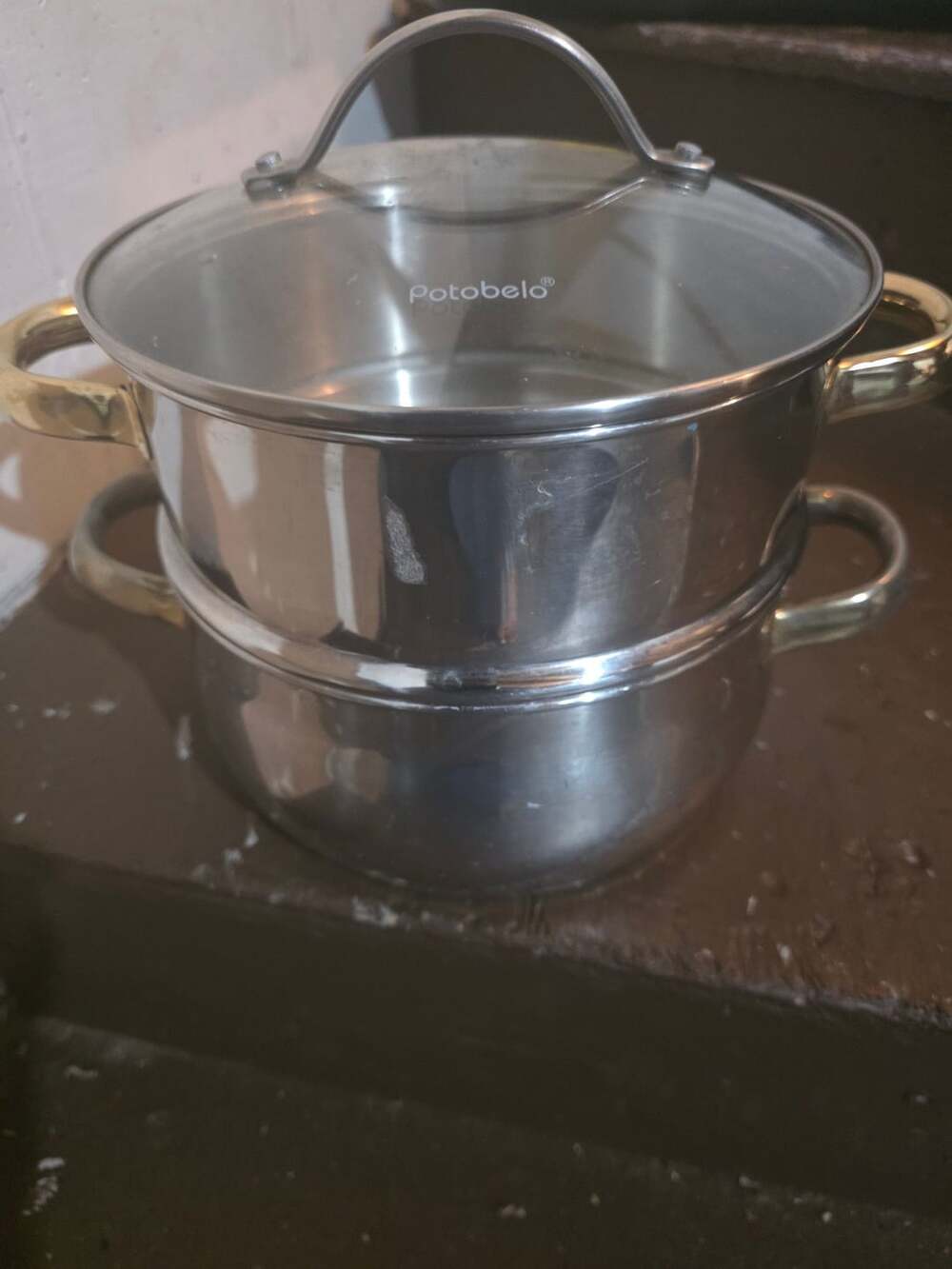 Potobelo Stainless Steel Steamer Pot Set with Glass Lid and 3-Ply Base